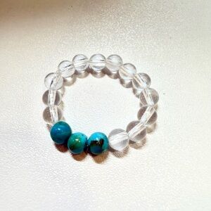 Clear Crystal Bead Ring with Kingman Turquoise Accent